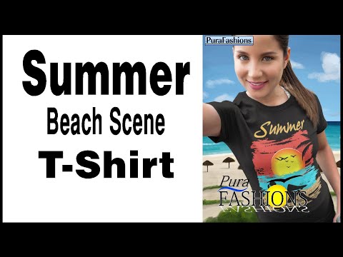 "Experience the vibrant energy of summer in our stylish T-shirts! Watch as diverse women strut in various colors, each featuring a tropical beach design and the word 'Summer'. Available now at PuraFashions.com, accompanied by the lively beat of 'Everybody Walk Like This'."