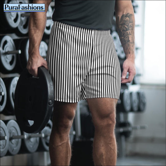 Men's Black Vertical Stripe Beach Shorts | PuraFashions.com