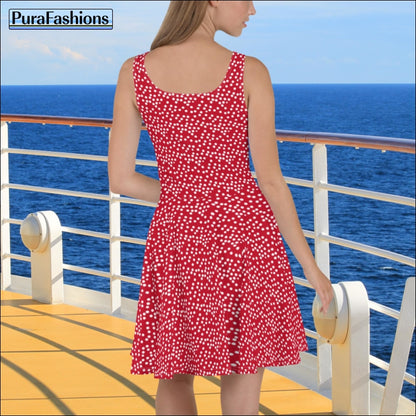 Sleeveless Red Print Beach Dress | PuraFashions.com
