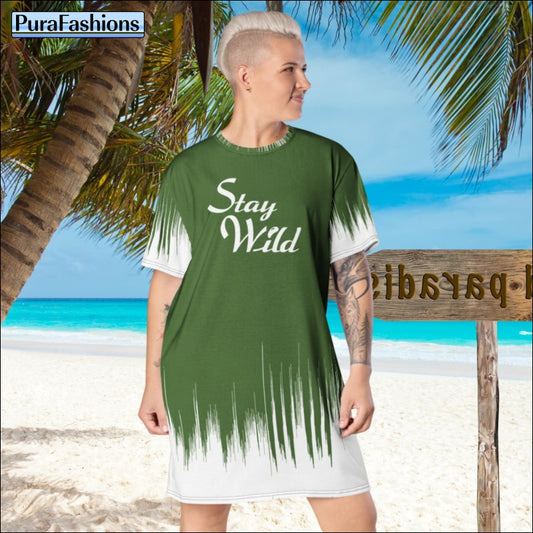 Stay Wild Oversize Green T-Shirt Cover Up Dress | PuraFashions.com