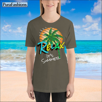 "Unwind in Style: Summer Vibes Await! Explore our Army Green Tee with Tropical Flair at PuraFashions.com 🌴☀️ #RelaxInStyle"