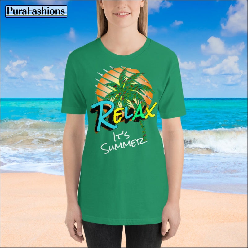 "Chill in Style: Dive into Summer with our Kelly Green Tee featuring Tropical Patterns. Available now at PuraFashions.com! 🌿☀️ #RelaxInStyle"