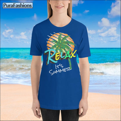 "Feel the Summer Breeze: Dive into relaxation with our Royal Blue Tee featuring a Tropical Twist. Grab yours now at PuraFashions.com! 🌊☀️ #RelaxInStyle"