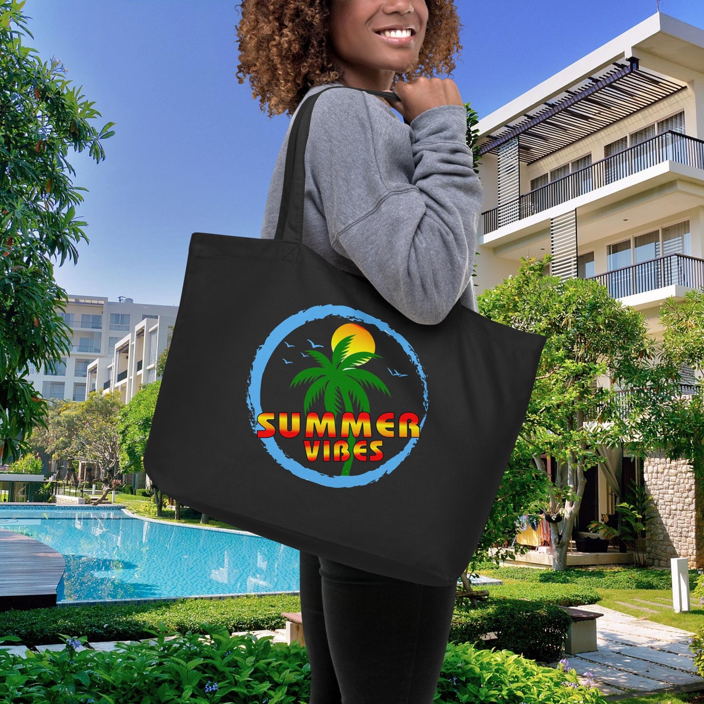Summer Vibes Large Organic Tote Bag | PuraFashions.com