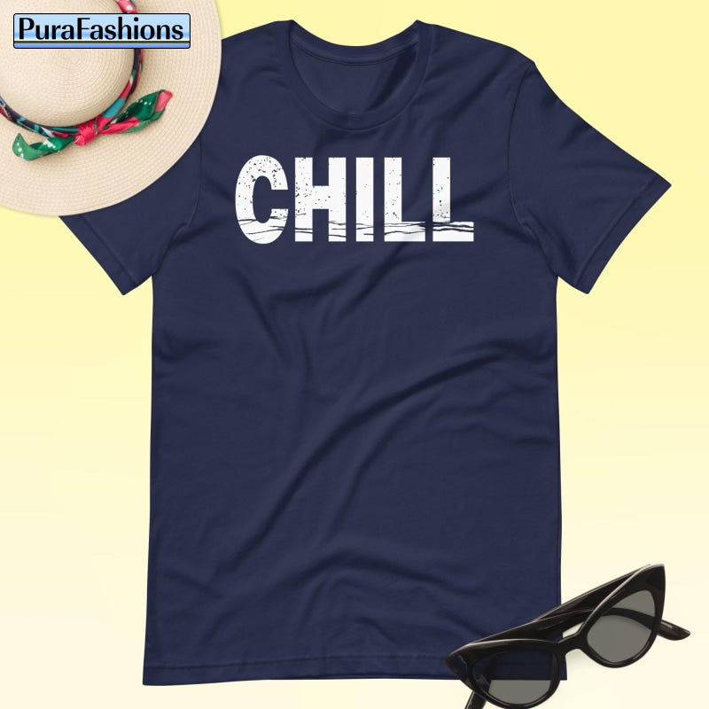 "Embrace tranquility in our navy blue 'CHILL' tee! Effortlessly stylish and perfect for your laid-back moments. Available now at PuraFashions.com 🌊 #StayChill #CasualCool"