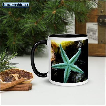 Green Starfish 11 oz. Mug On Black | PuraFashions.com