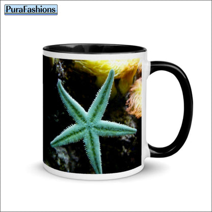 Green Starfish 11 oz. Mug On Black | PuraFashions.com
