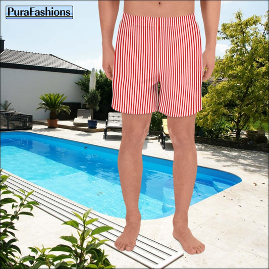 Men's Red Vertical Stripes Beach Shorts | PuraFashions.com