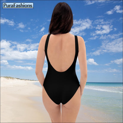 Black Gradient Blue Trim One-Piece Swimsuit | PuraFashions.com