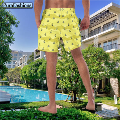 Men's Anchor Yellow Swim Trunks | PuraFashions.com