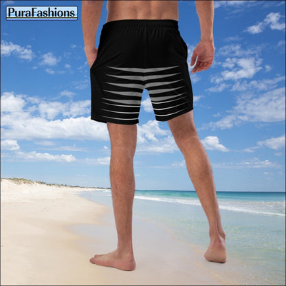 Men's Stripes on Black Swim Trunks | PuraFashions.com