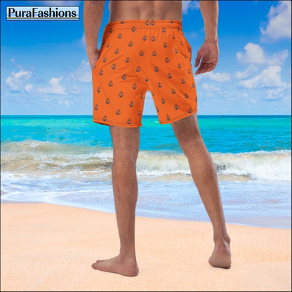 Anchors on Orange Men's Swim Trunks | PuraFashions.com