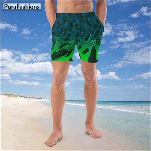 Men's Tropic Leaves Green Swim Trunks | PuraFashions.com