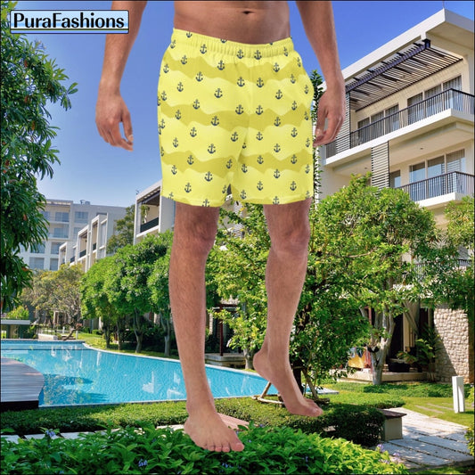 Men's Anchor Yellow Swim Trunks | PuraFashions.com