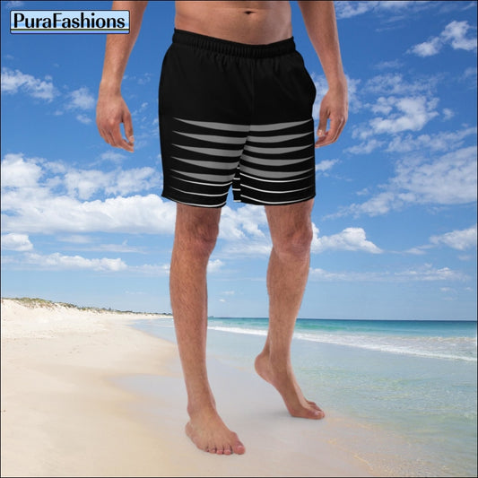 Men's Stripes on Black Swim Trunks | PuraFashions.com