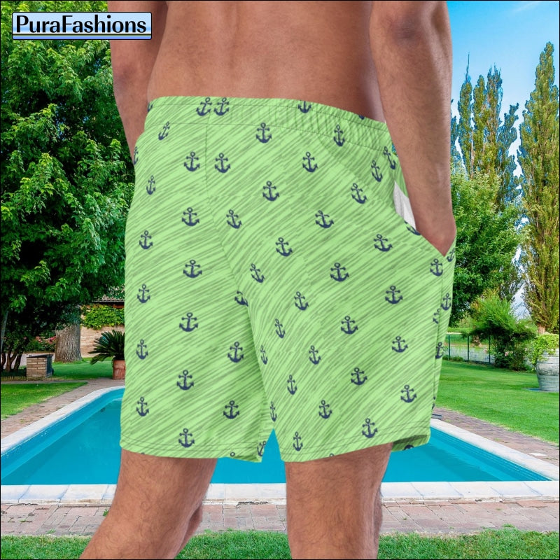 Men's Anchors on Green Swim Trunks | PuraFashions.com