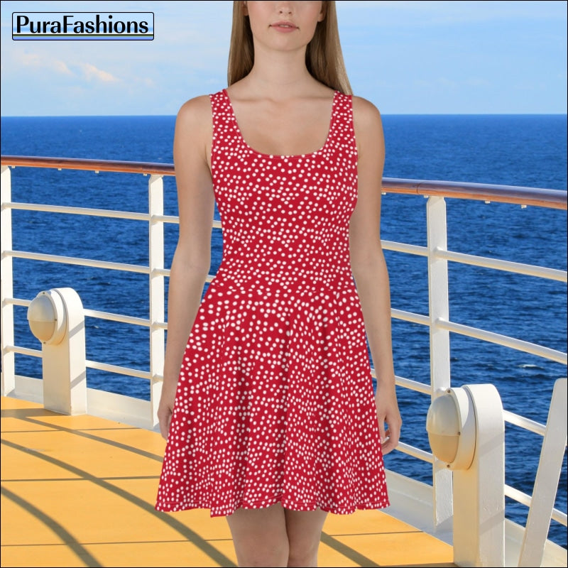 Sleeveless Red Print Beach Dress | PuraFashions.com