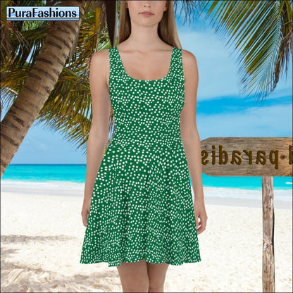 Sleeveless Green Print Beach Dress | PuraFashions.com