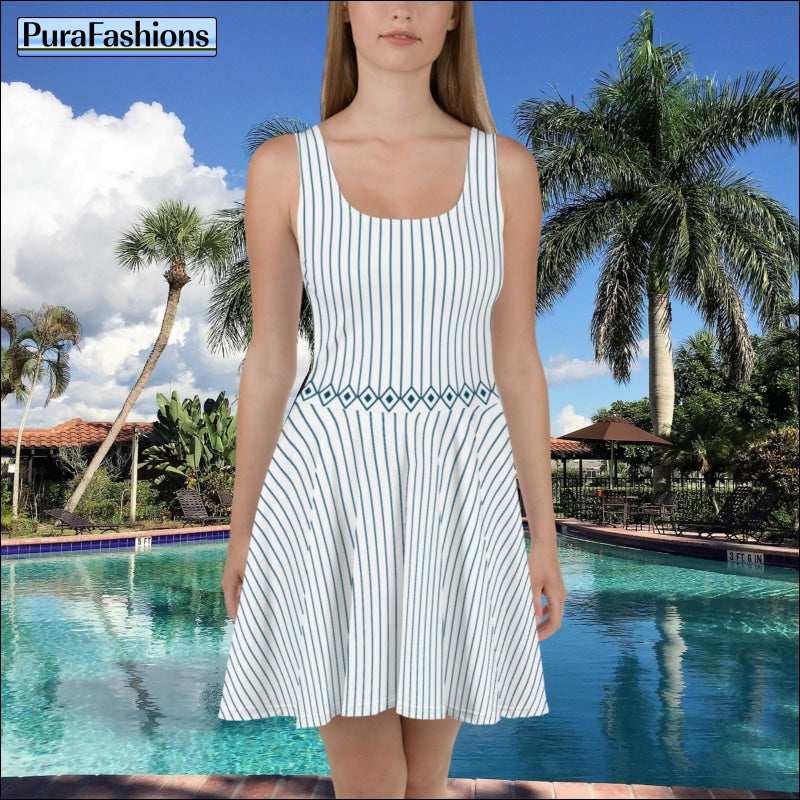 White on Green Stripe Beach Dress | PuraFashions.com