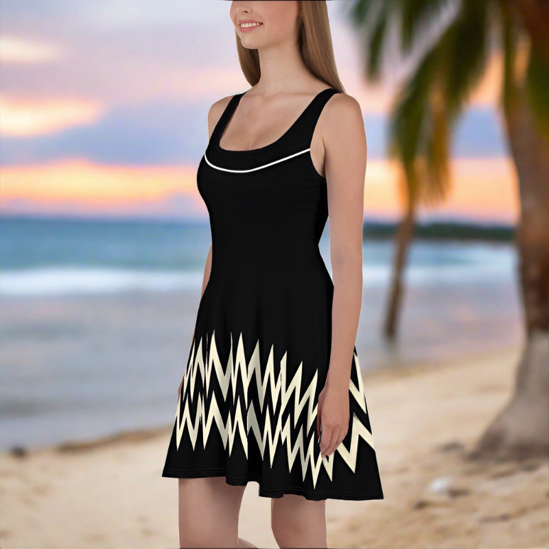 Black White Zig Zag Beach Dress | PuraFashions.com