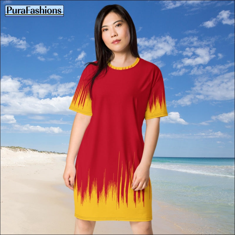 Red T-Shirt Beach Cover Up Dress | PuraFashions.com