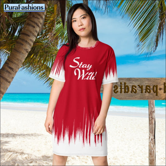 Stay Wild Oversize Red T-Shirt Cover Up Dress | PuraFashions.com