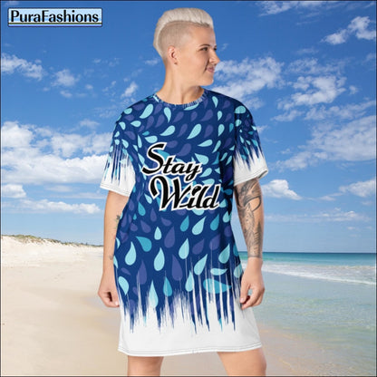 Leaf Print Stay Wild Beach Cover Up T-Shirt Dress | PuraFashions.com