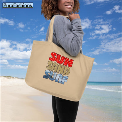 Large Organic "Sun Sand Surf" Tote Bag | PuraFashions.com