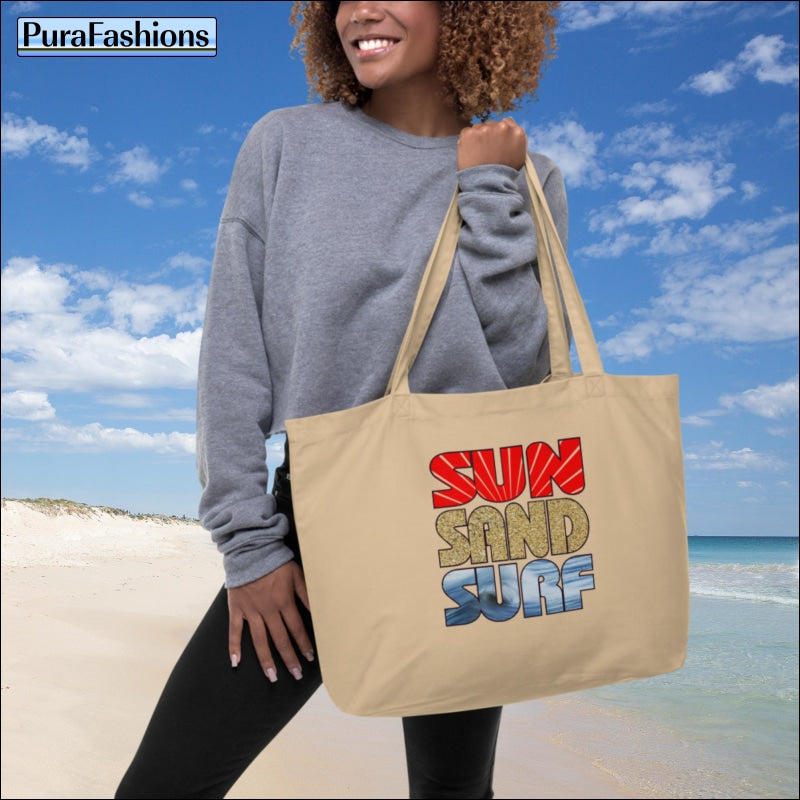 Large Organic "Sun Sand Surf" Tote Bag | PuraFashions.com