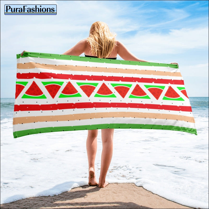 Melon Stripe Beach Towel | PuraFashions.com