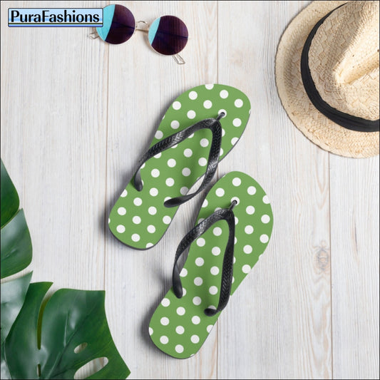 Green Polka Dot Flip Flops | PuraFashions.com