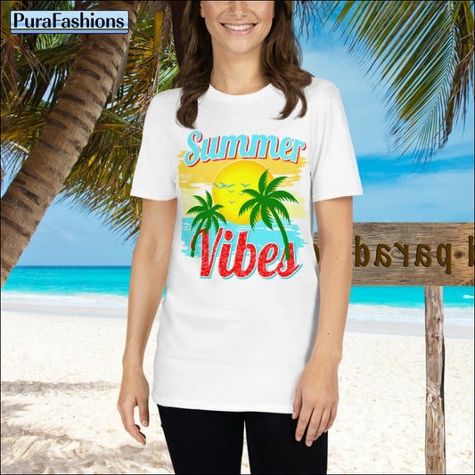 Men Women Unisex Summer Vibes White Gildan T-Shirt | PuraFashions.com